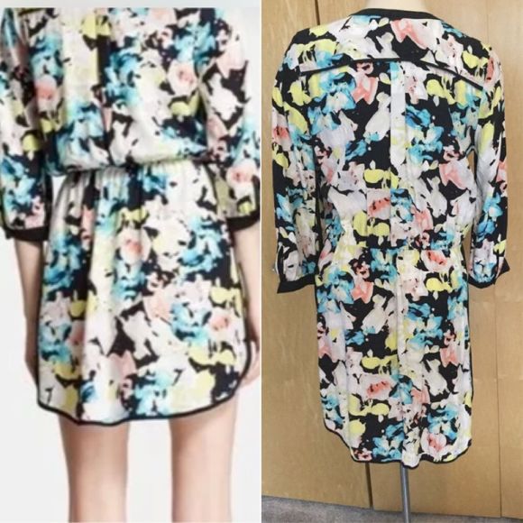 Parker Silk Floral 3/4 Sleeve T-shirt Hem dress - Picture 3 of 12